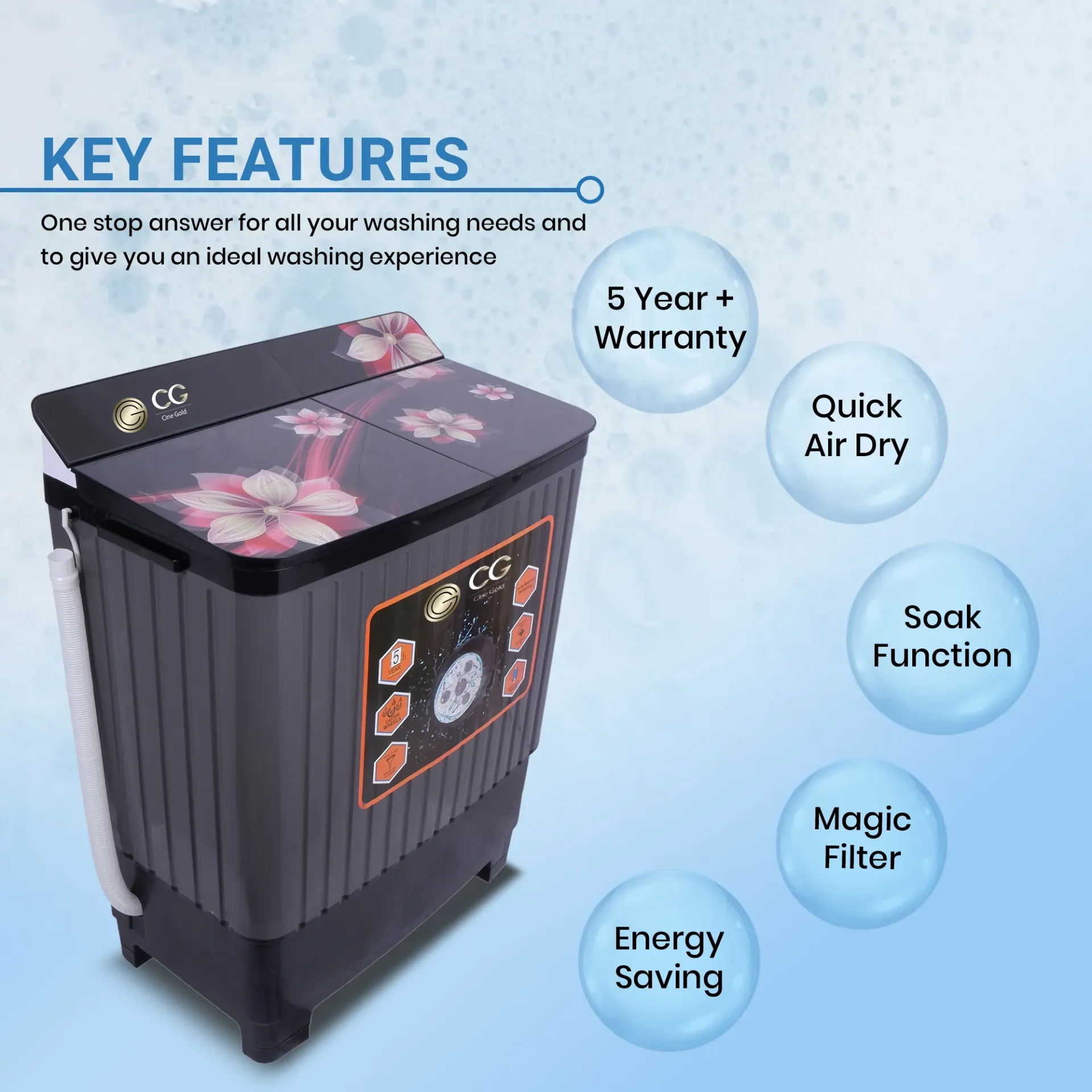 Cine Gold 8 Kg 5 Star Quick Air Dry Semi-Automatic Top Loading Washing Machine